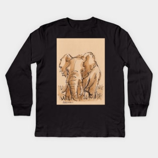 "Pensive"  Elephant Ink Wash Painting Kids Long Sleeve T-Shirt